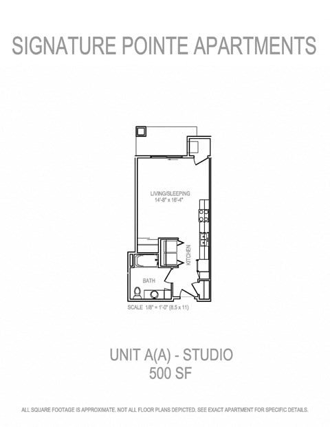 Floor plan for studio, 1 bath, 500 sqft